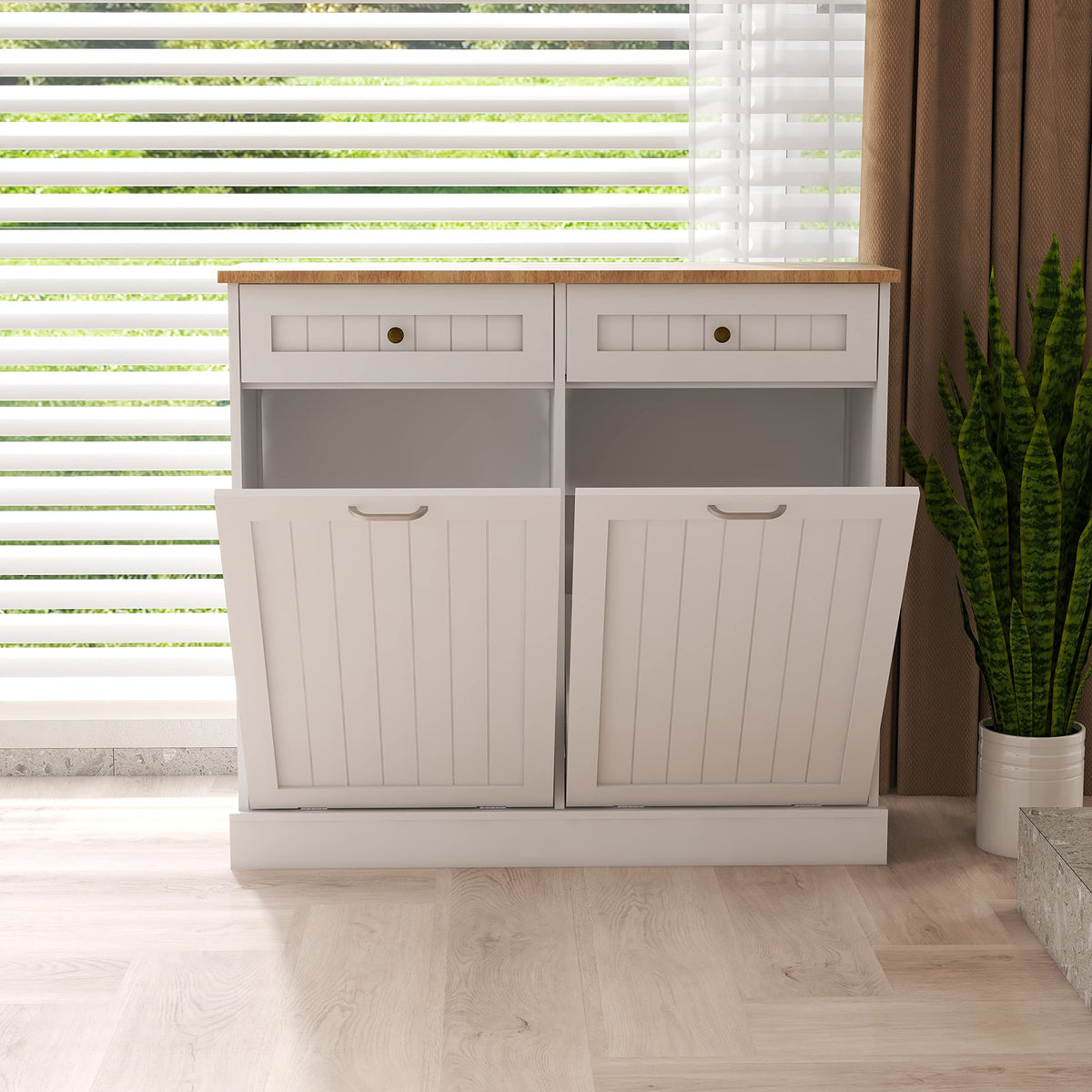 White 2 Drawer Tilt Out Trash Cabinet Q655