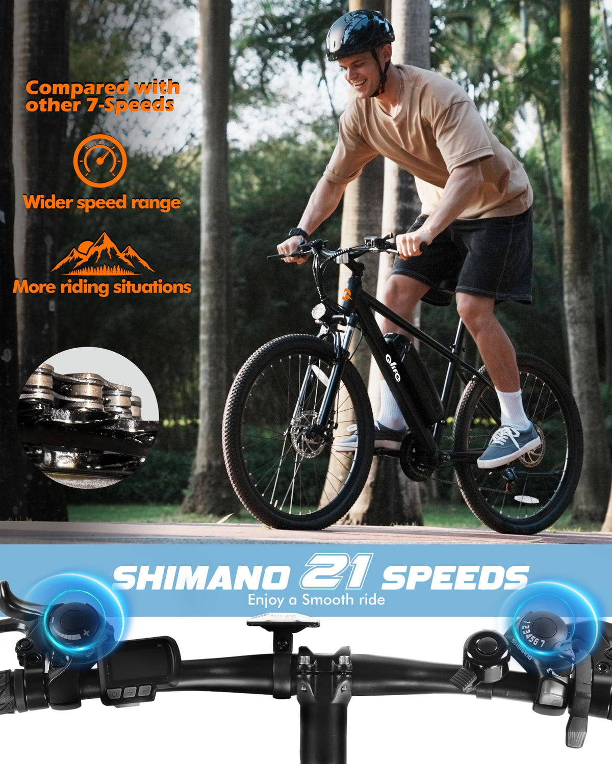 Electric Bike 21-Speed 1000W 48V 375Wh 26X2.1 Tire E-MTB I3585