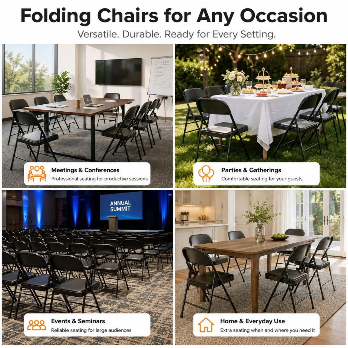 Folding Chairs with Cushion 10 Pack E710