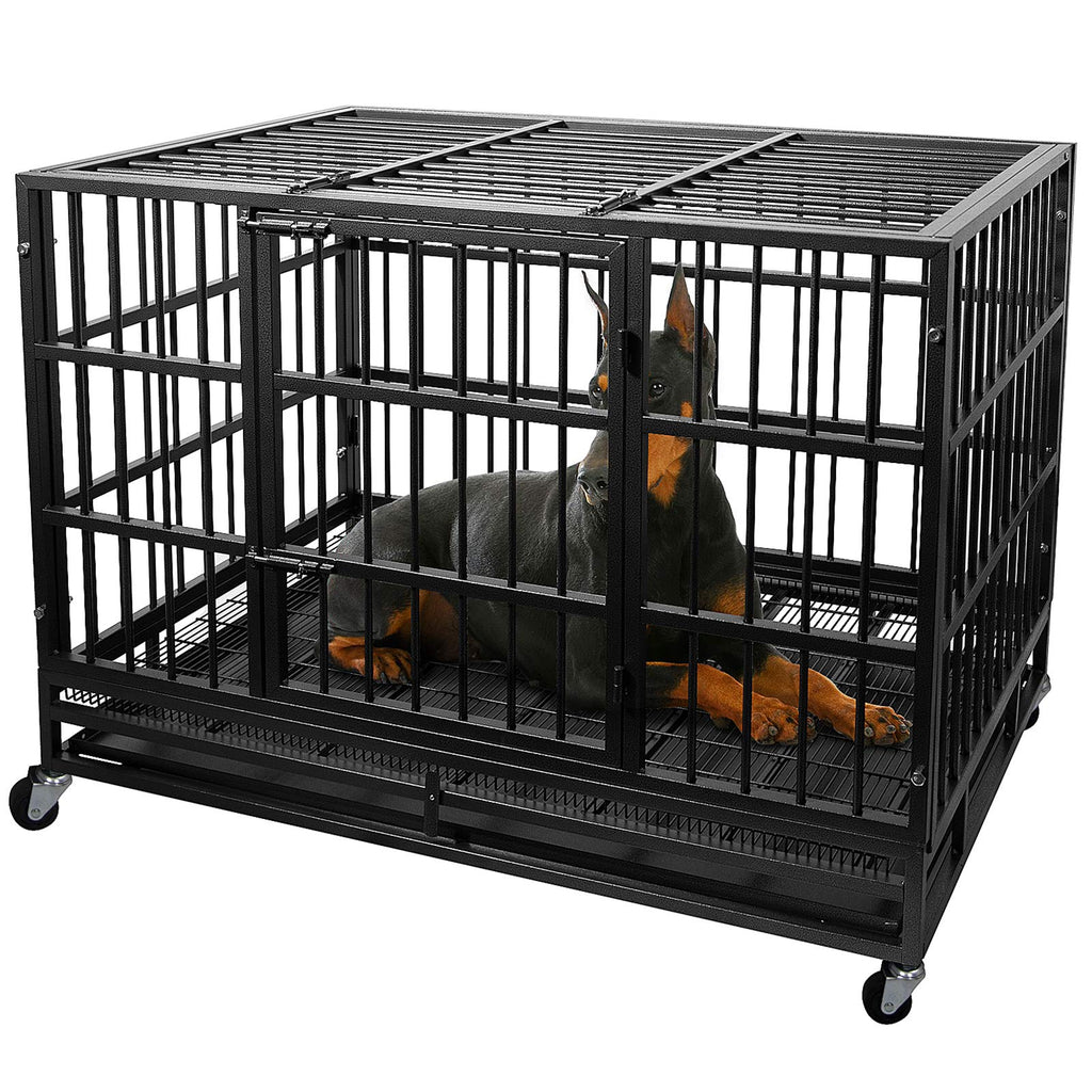 Heavy Duty 4 Wheels Double Door Metal Dog Crate 48 Inch A172696
