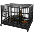 Heavy Duty 4 Wheels Double Door Metal Dog Crate 48 Inch A172696