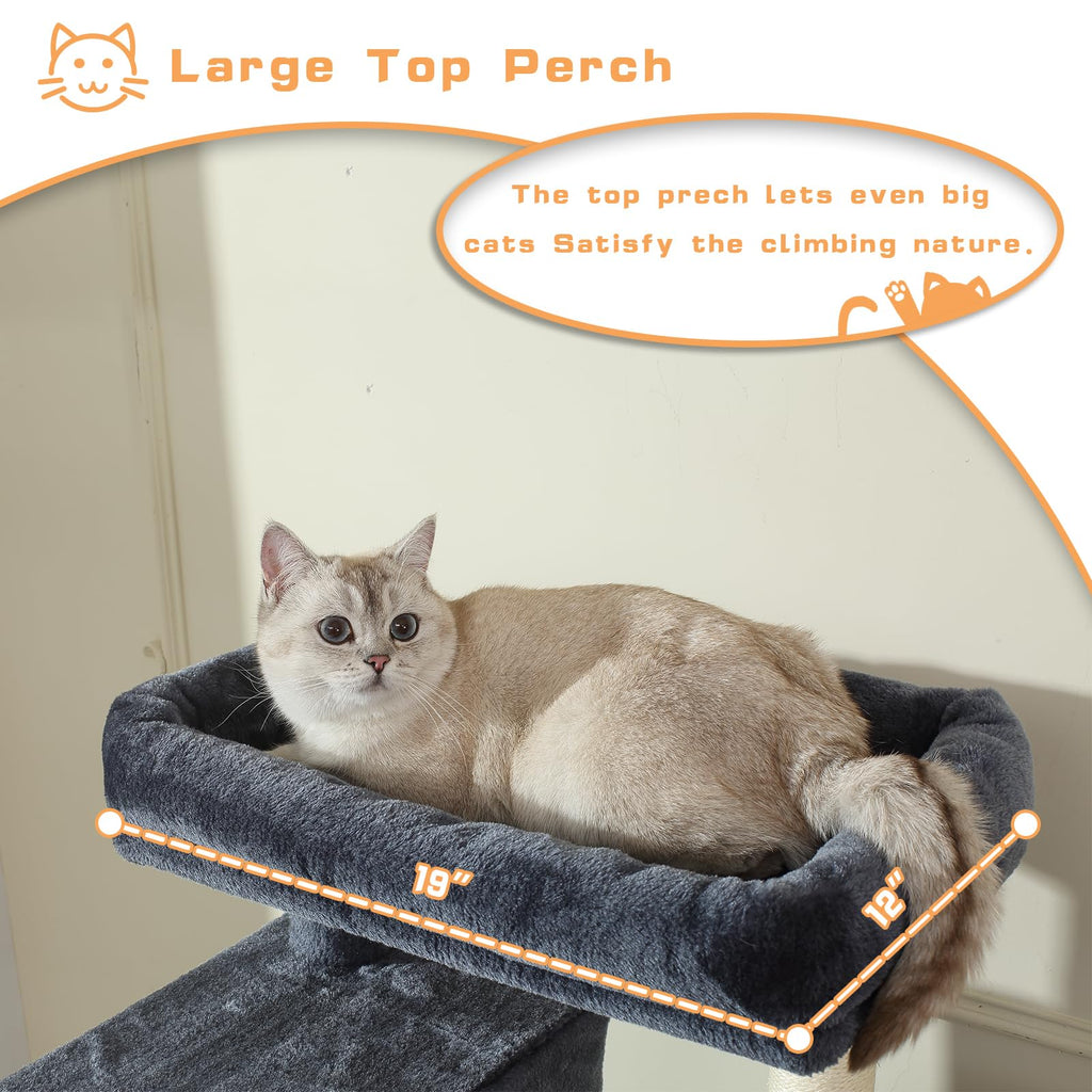 70-Inch Large Cat Tree Tower with Hammock, Scratching Post, Condo, Dark Gray R28249