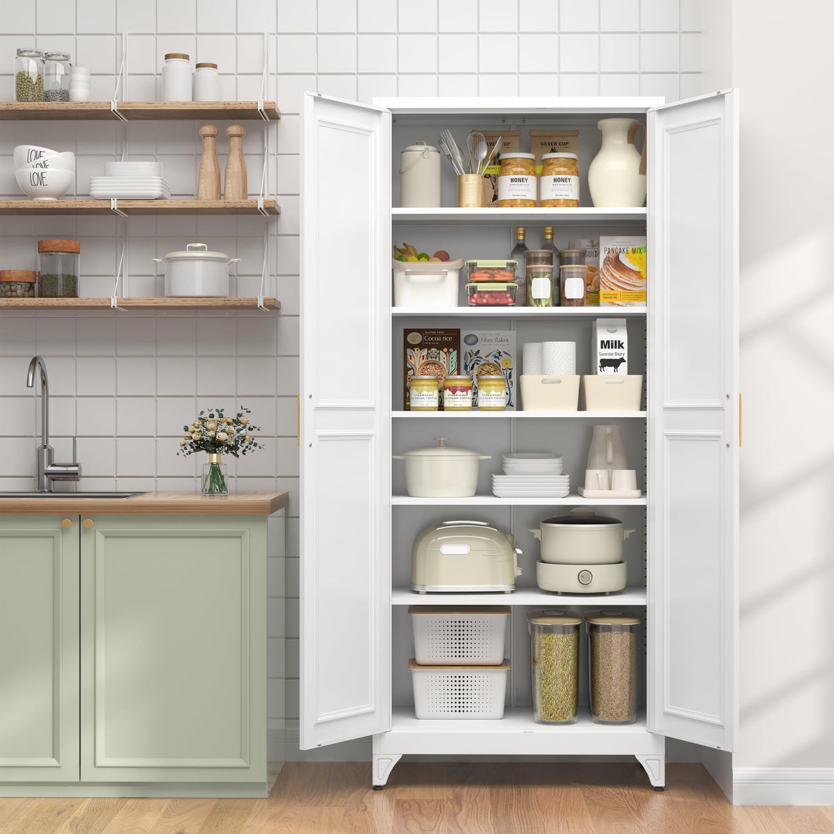 75" Metal Kitchen Pantry Cabinet with Doors K66451
