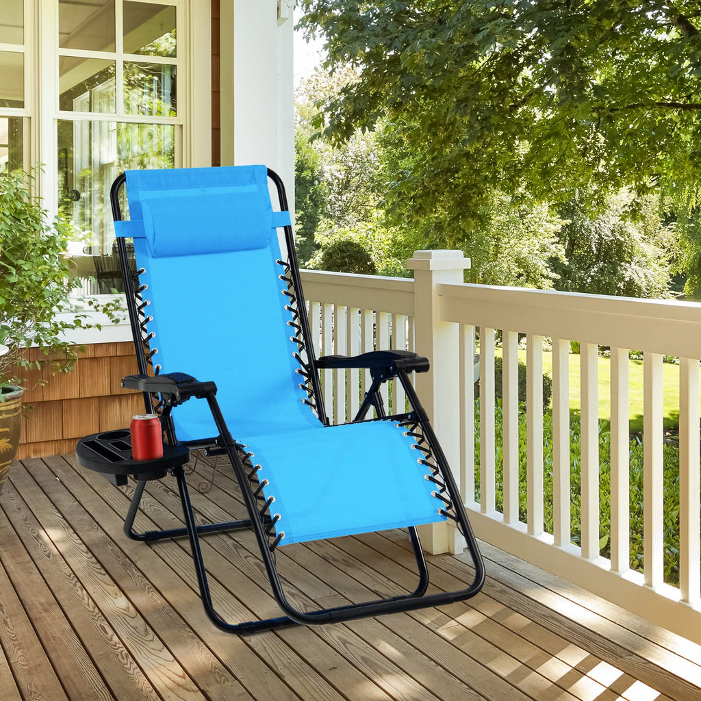 Set of 2 Blue Zero Gravity Chair with Cup Holder K8180