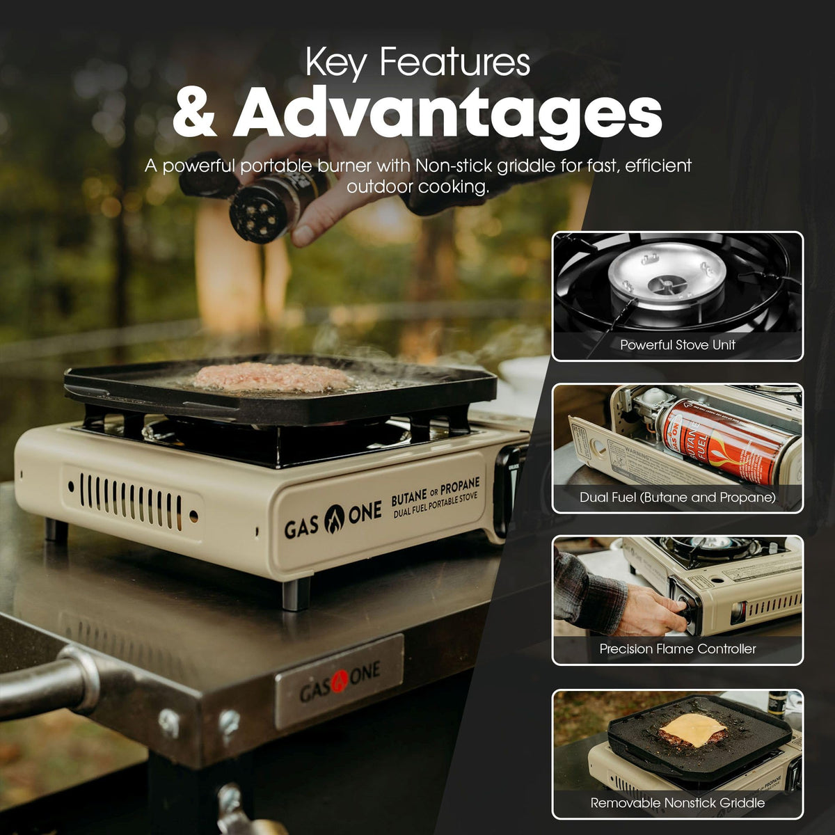 Dual Fuel Propane Butane Gas Stove with Griddle I127055