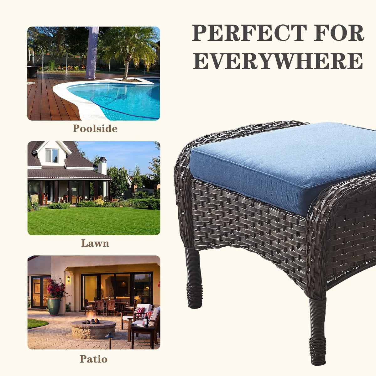 25 Inch PE Wicker Foot Stool Set of 2 with Removable Cushions Brown T682237