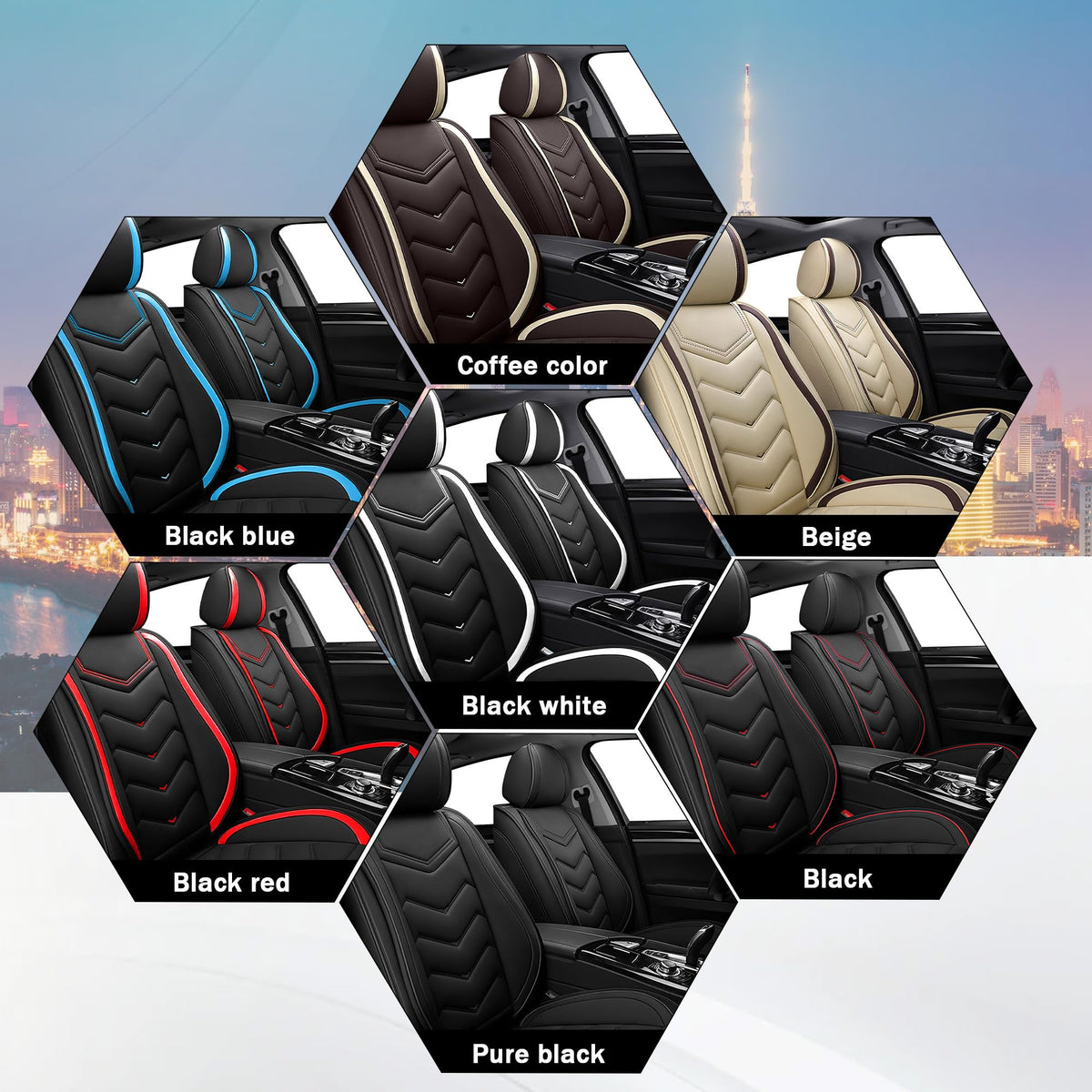 Black Red Nappa Leather Car Seat Covers Set N58910