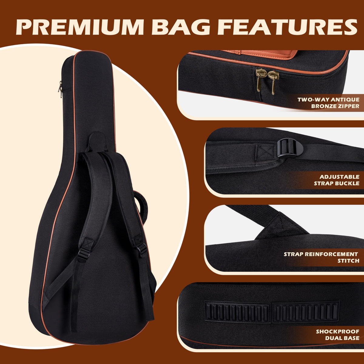 40/41/42" Waterproof PU Leather Acoustic Guitar Bag N45146