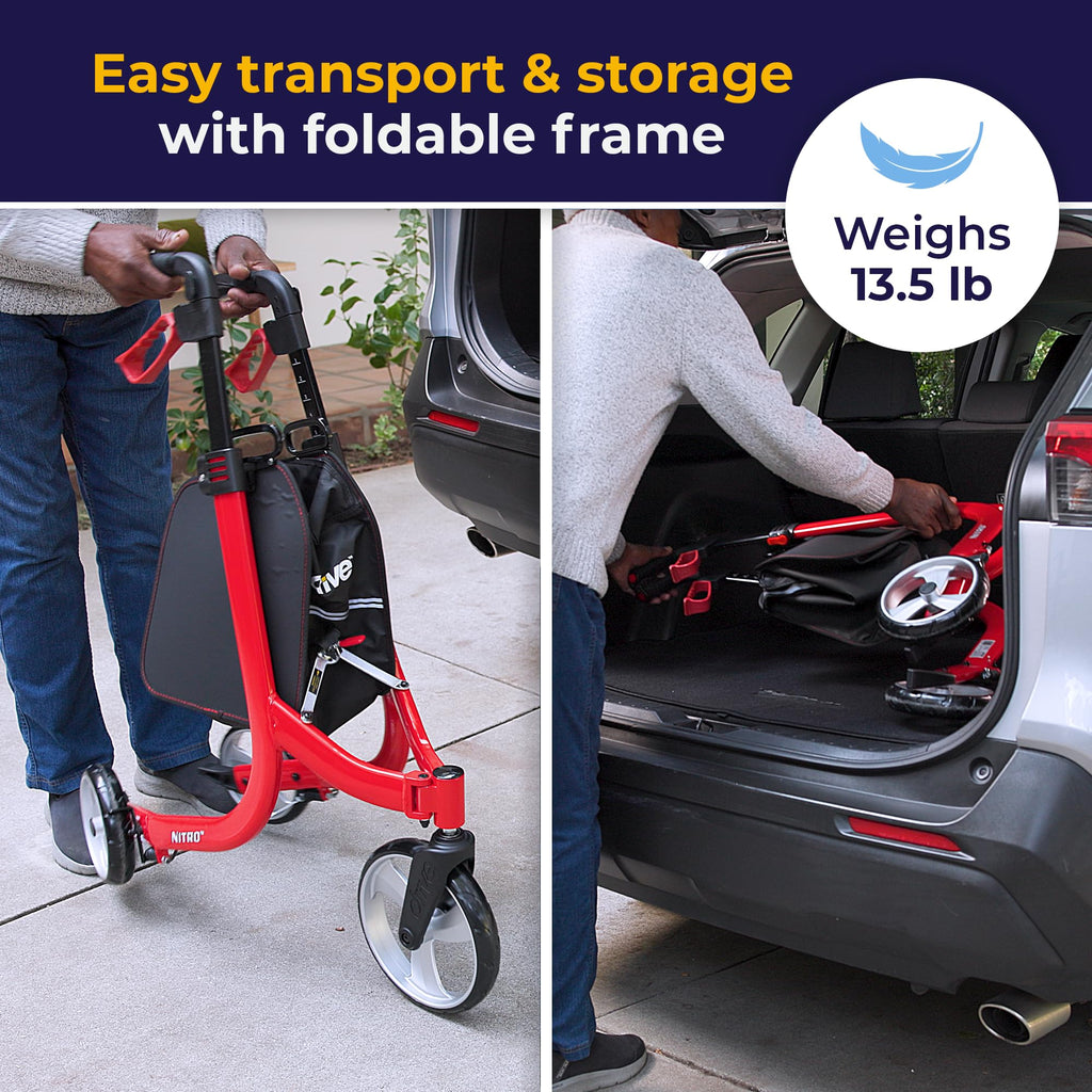 Red 3 Wheel Rollator Walker W361