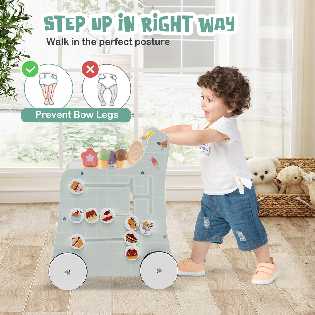 Wooden Baby Walker with Storage and Wheels F600220