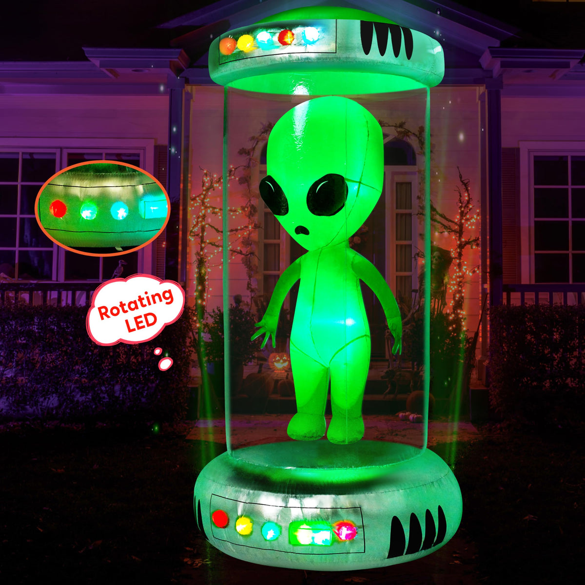 7 ft Tall Halloween Inflatable Alien Decoration with Animated LEDs P9404