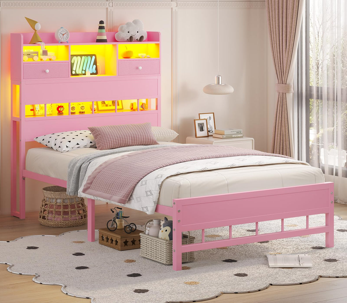Twin Bed Frame with Storage Headboard I7968