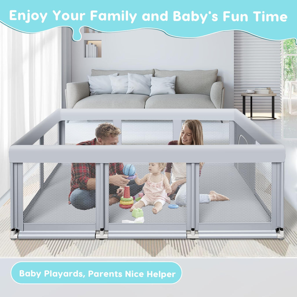 74" ×50" Large Baby Playpen with Soft Breathable Mesh, Grey L78930