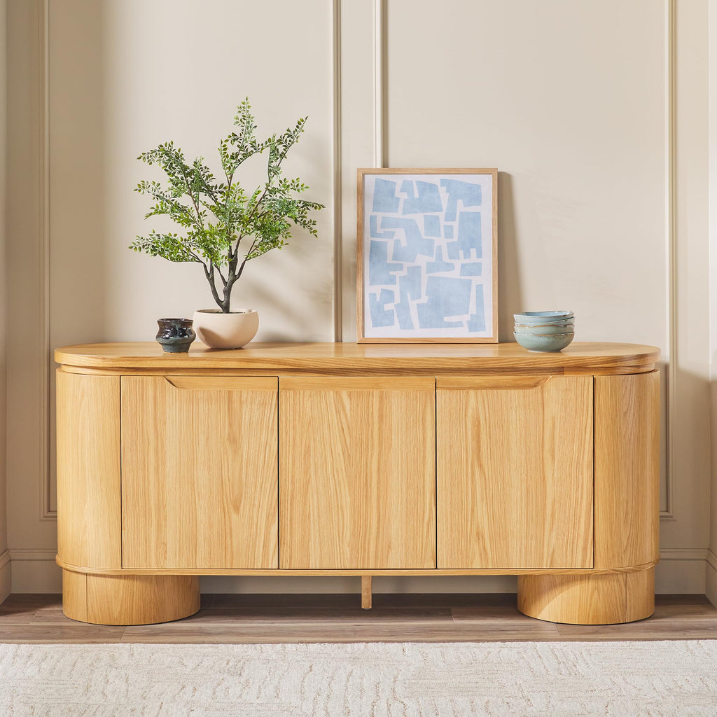 70 Inch White Oak Wood Sideboard TV Stand with Storage W54290