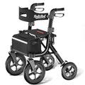 Black Foldable Rollator Walker with Seat, Backrest, 12" Rubber Wheels V666536