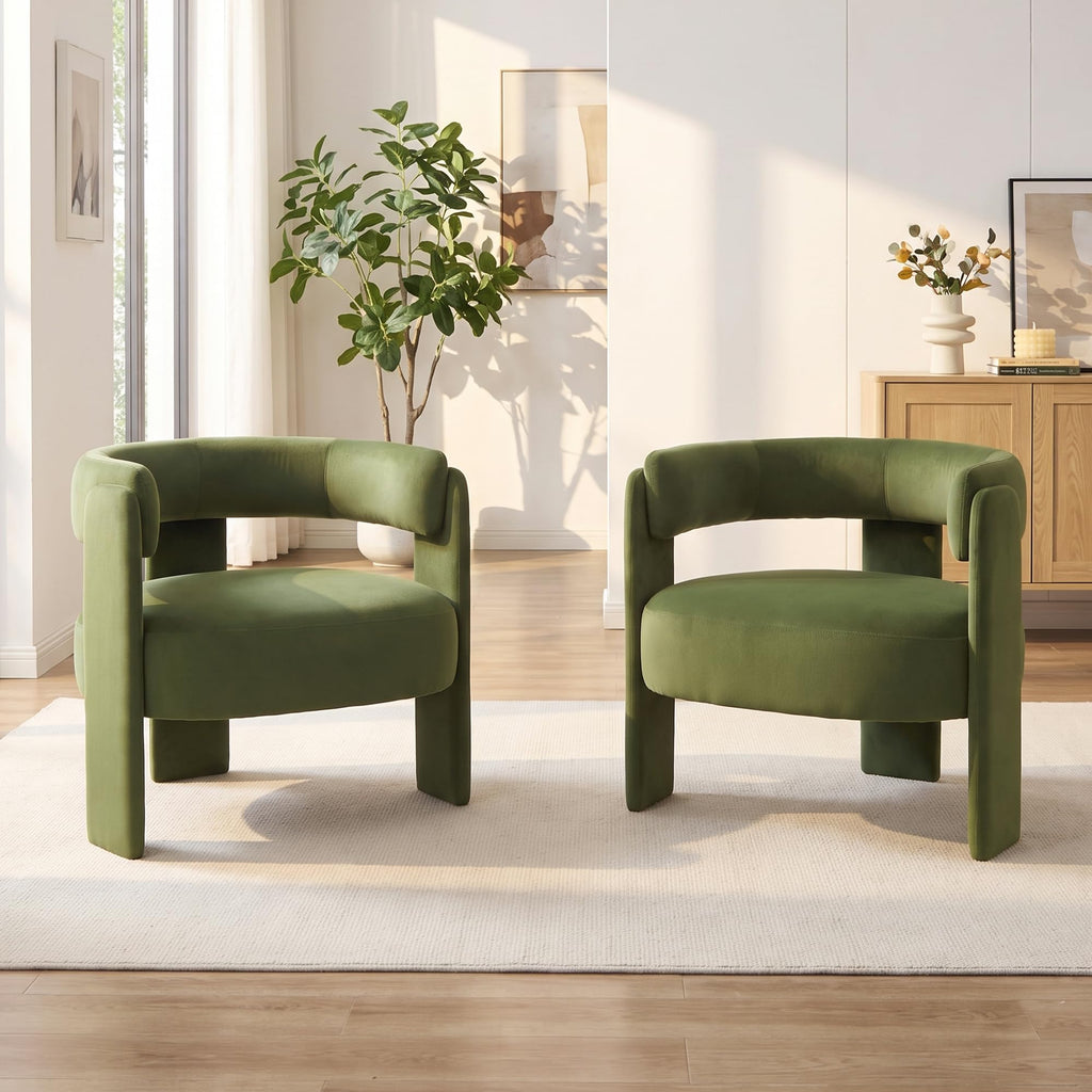 Set of 2 Velvet Upholstered Accent Chairs with Wooden Legs D19800