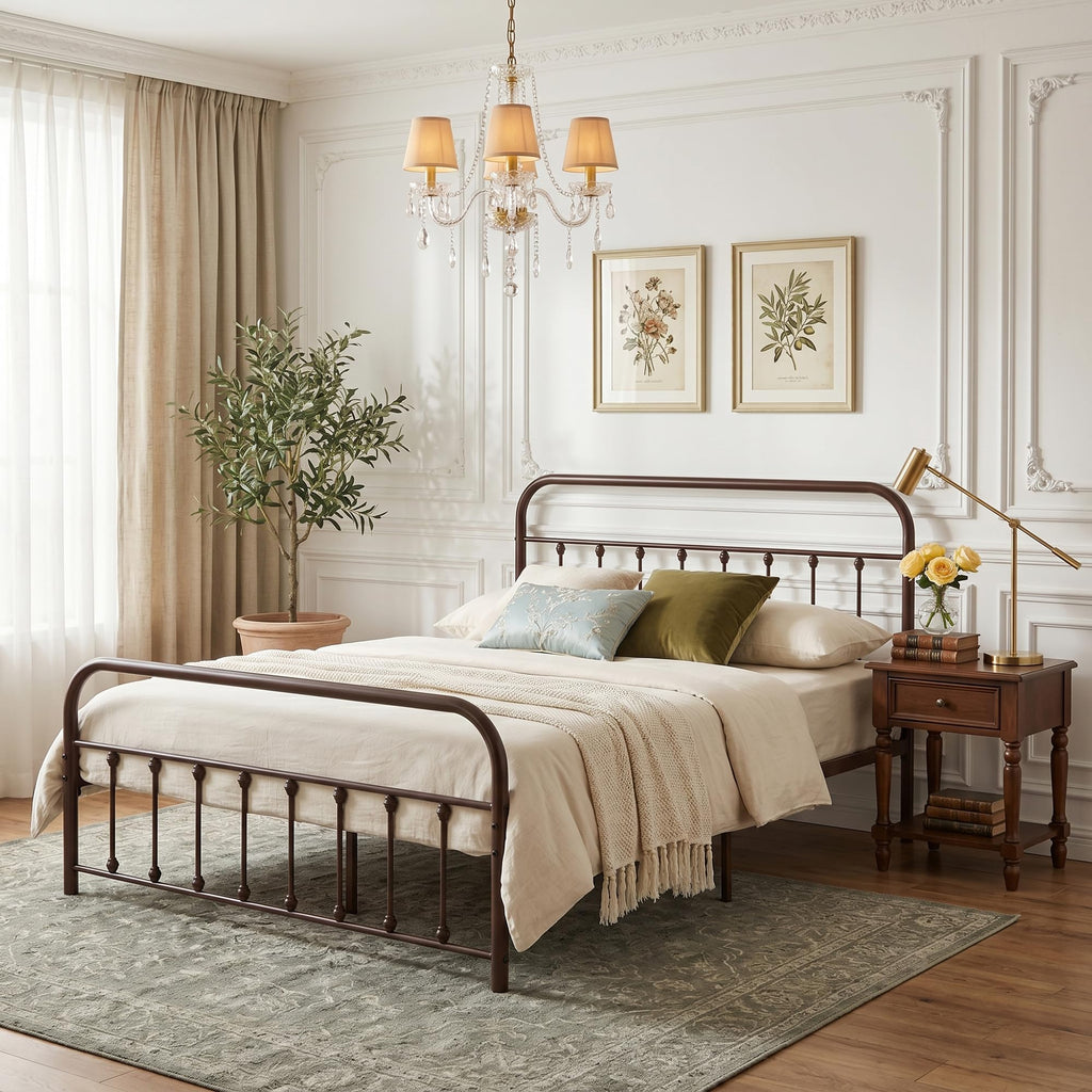Full Size Metal Bed Frame with Headboard and Footboard A119