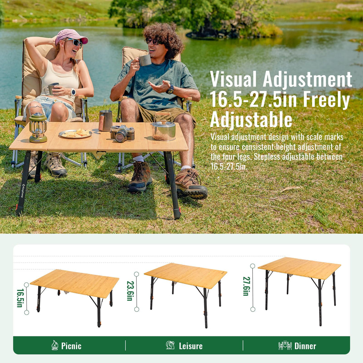 Bamboo Folding Camping Table with Adjustable Height K653