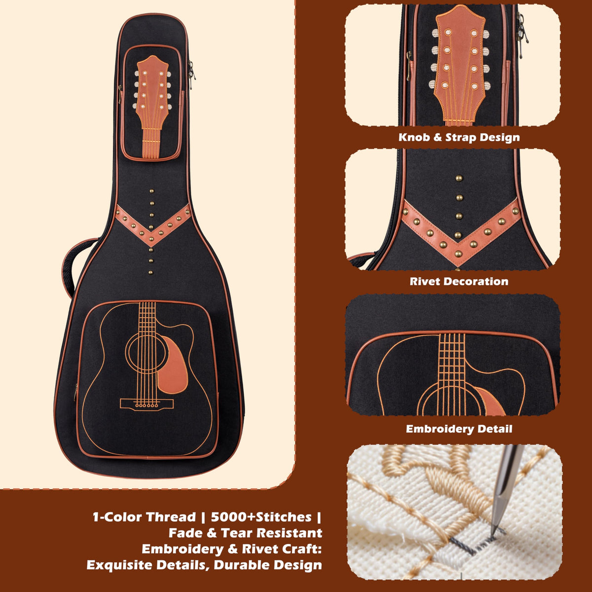 40/41/42" Waterproof PU Leather Acoustic Guitar Bag N45146