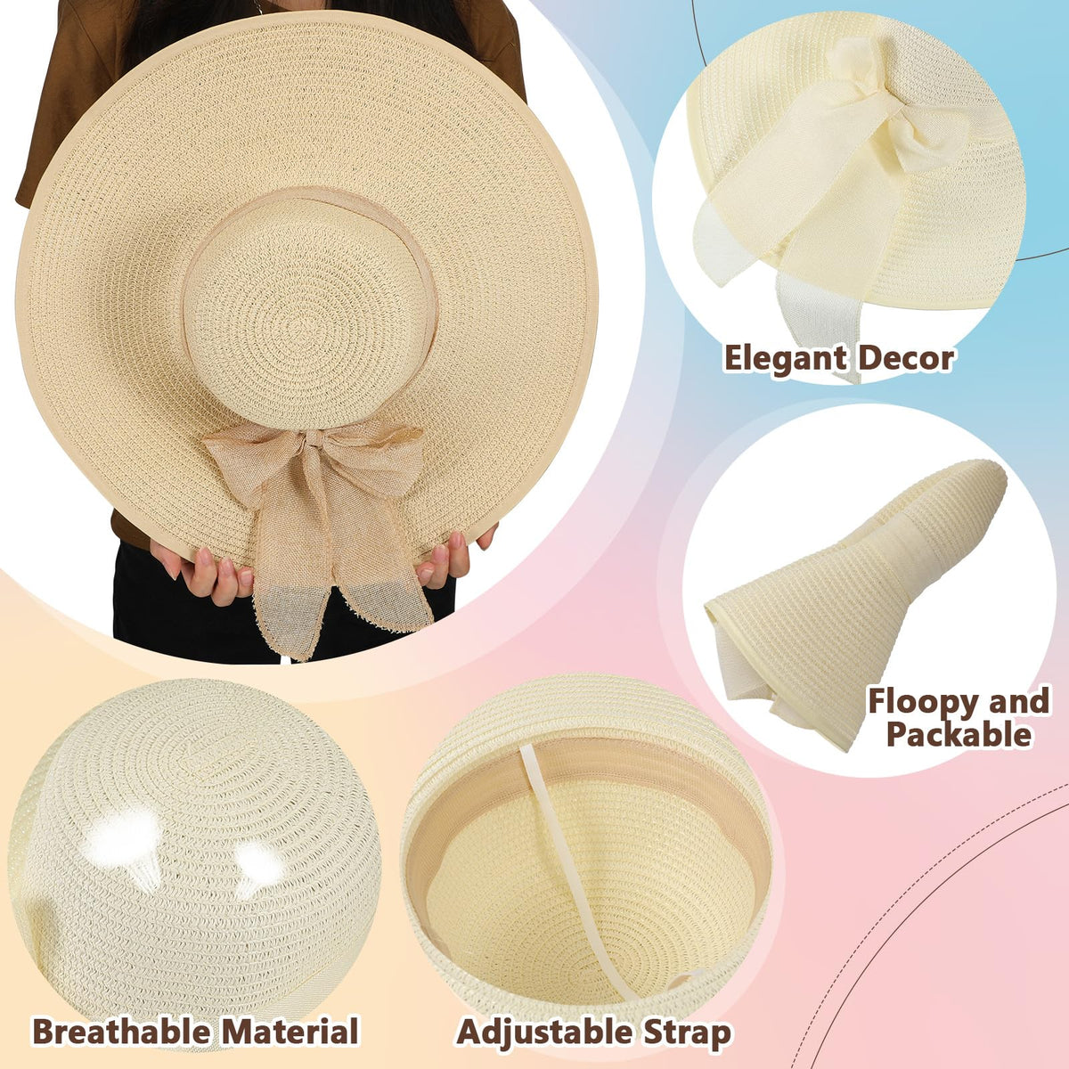 30 Pcs Women's Wide Brim Straw Sun Hat H587