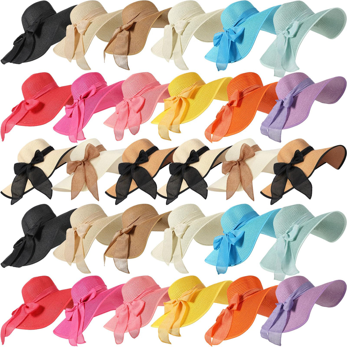 30 Pcs Women's Wide Brim Straw Sun Hat H587