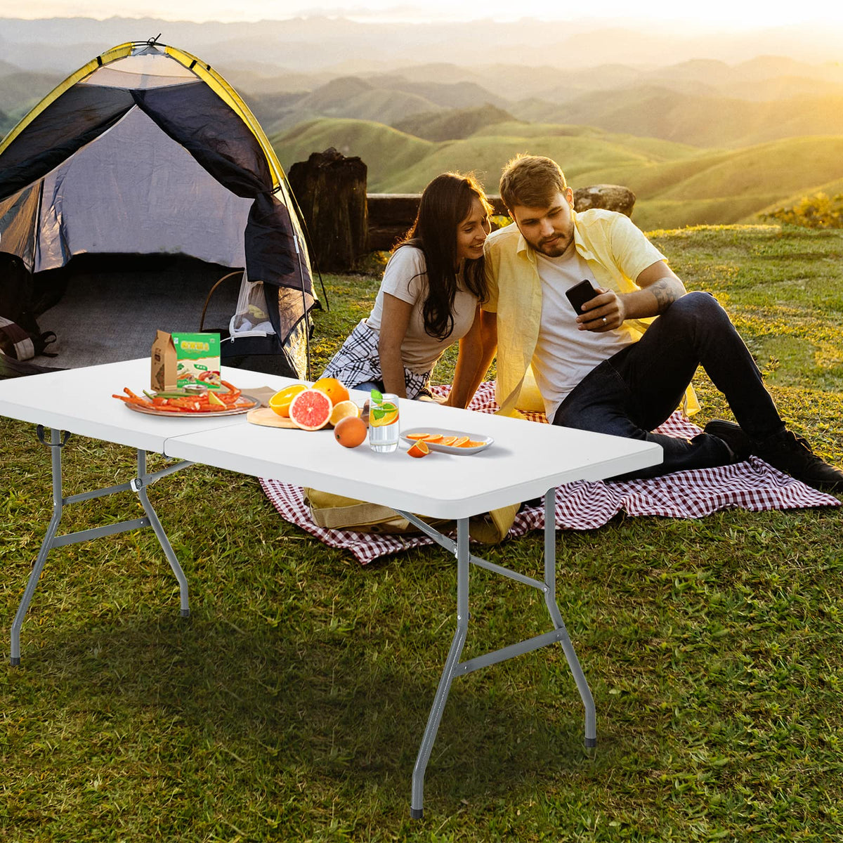 6FT Portable Folding Picnic Table with Handle Q97991