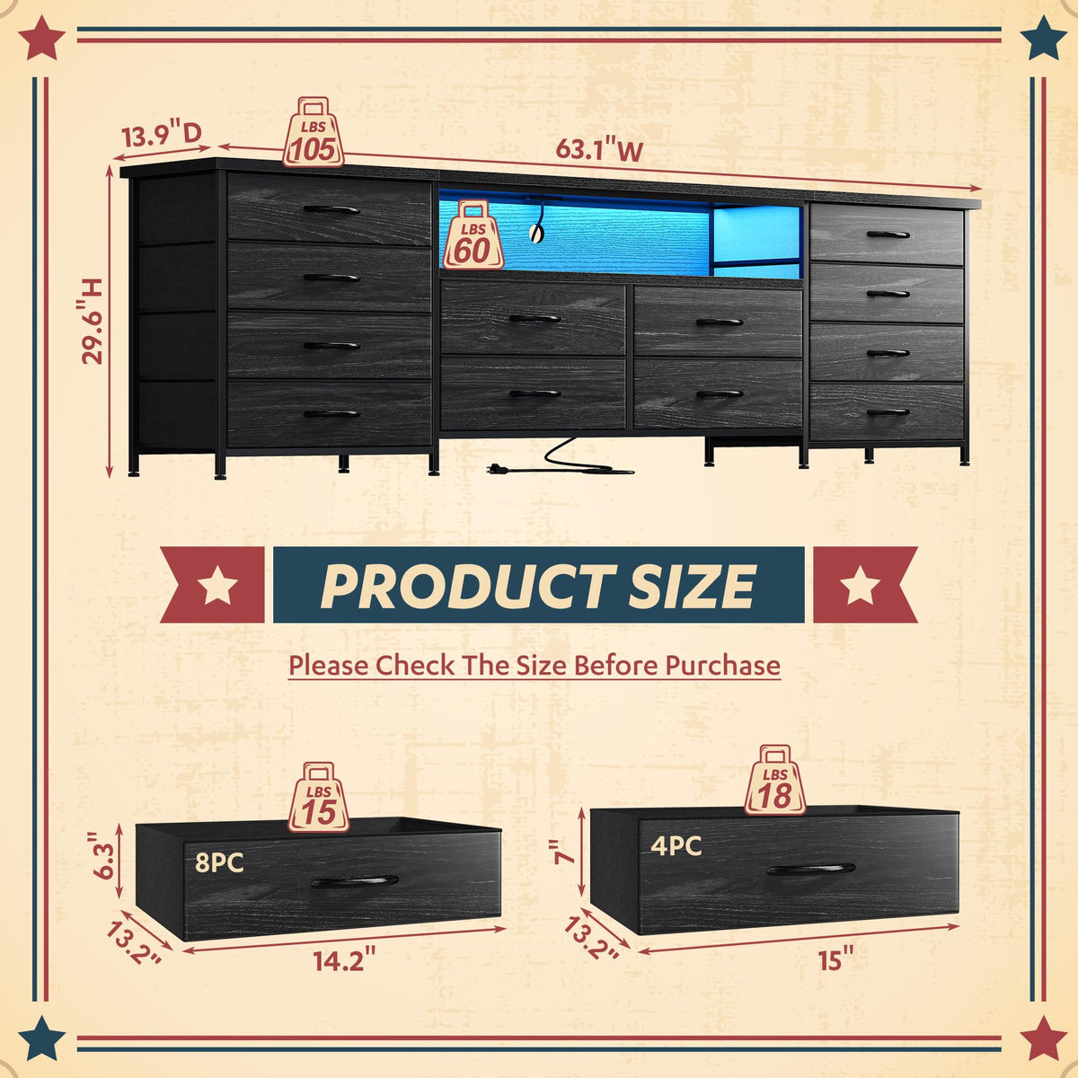 63" Dresser with 12 Fabric Drawers G18473
