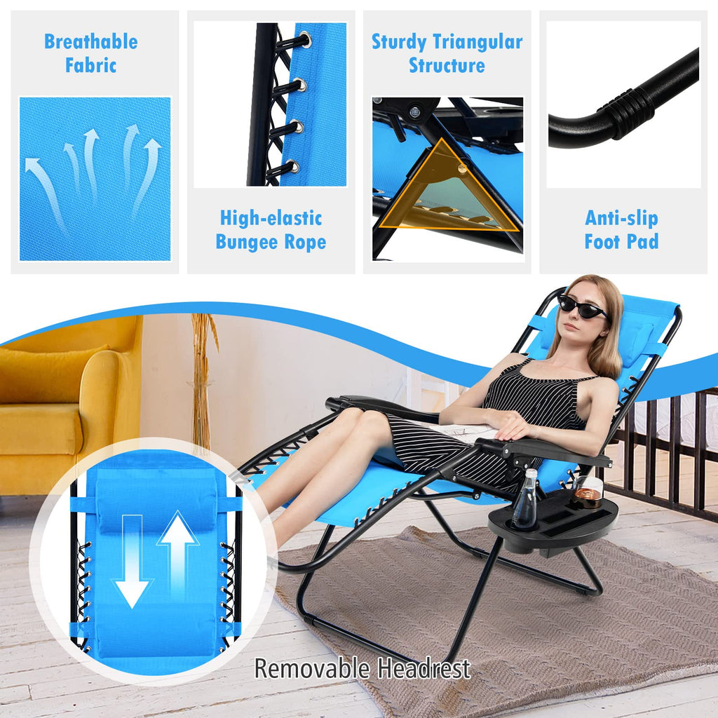 Set of 2 Blue Zero Gravity Chair with Cup Holder K8180