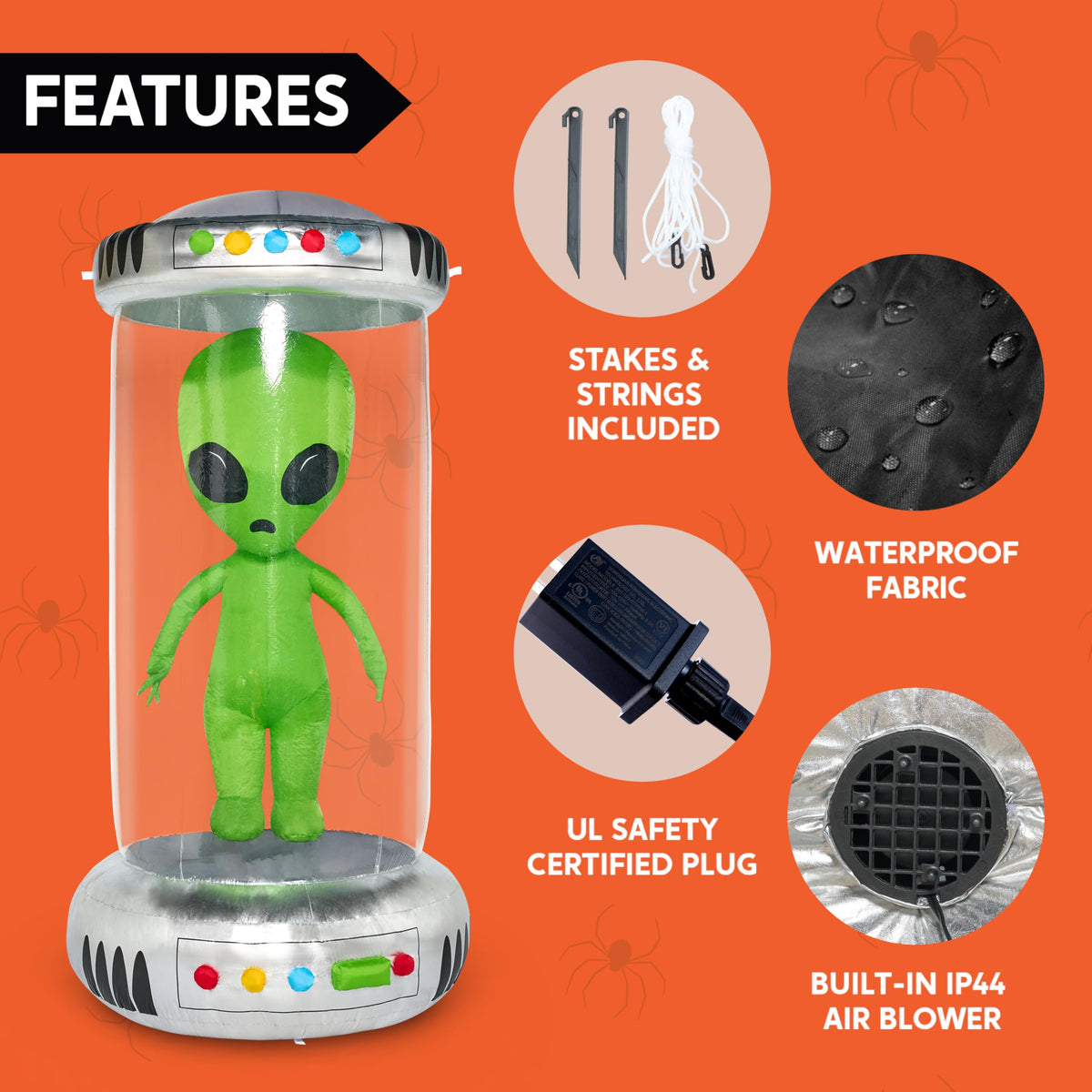 7 ft Tall Halloween Inflatable Alien Decoration with Animated LEDs P9404