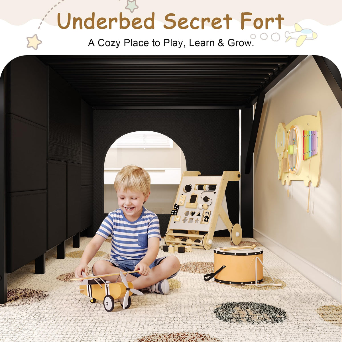 Black Twin Size Low Loft Bed with 8 Storage Drawers P817366