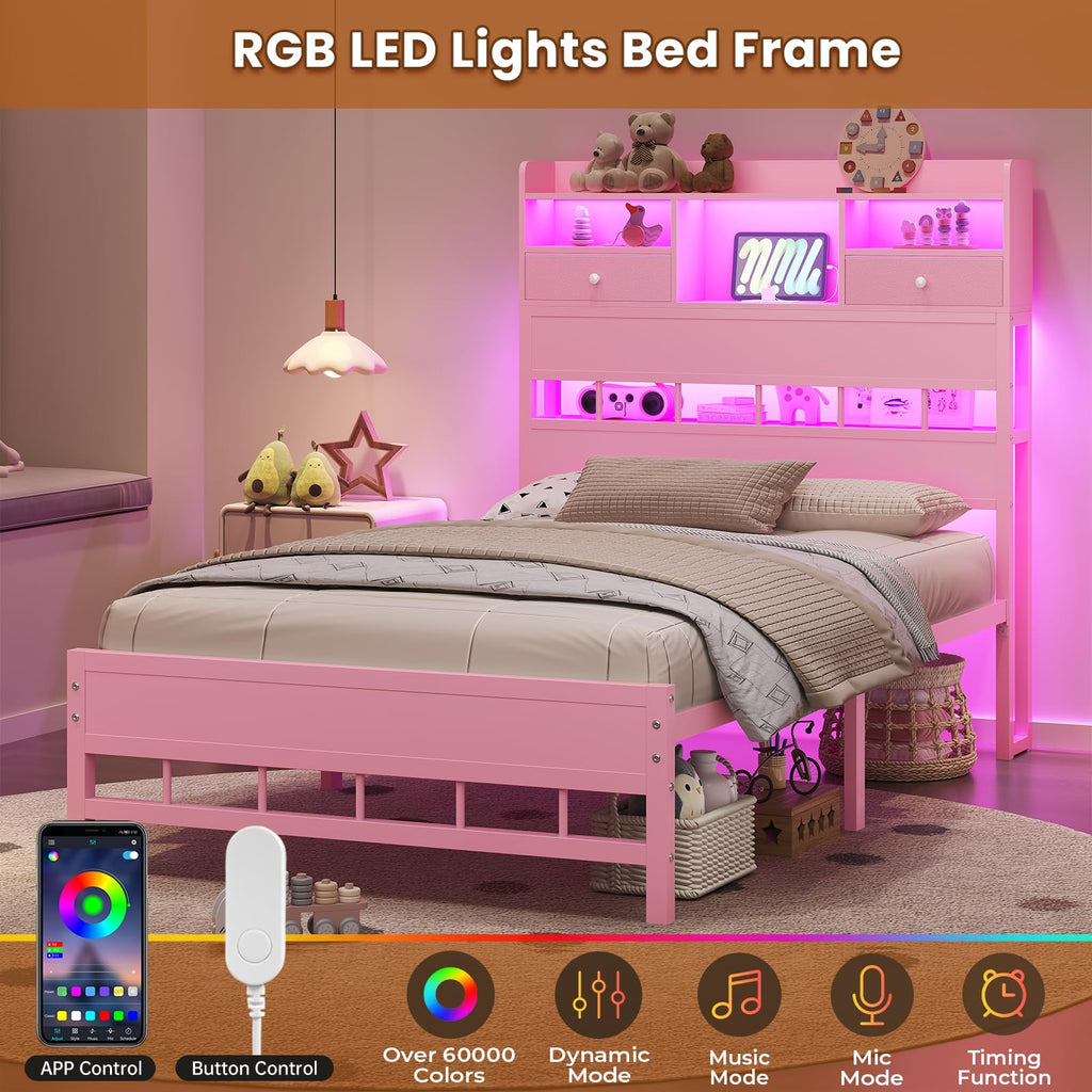 Twin Bed Frame with Storage Headboard I7968