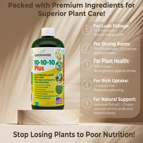 10-10-10 All Purpose Liquid Fertilizer with Seaweed Kelp & Iron 16 oz H504644
