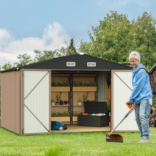 10 x 8 FT Metal Outdoor Storage Shed with Lockable Door X2368
