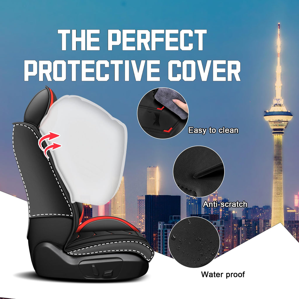 Black Red Nappa Leather Car Seat Covers Set N58910
