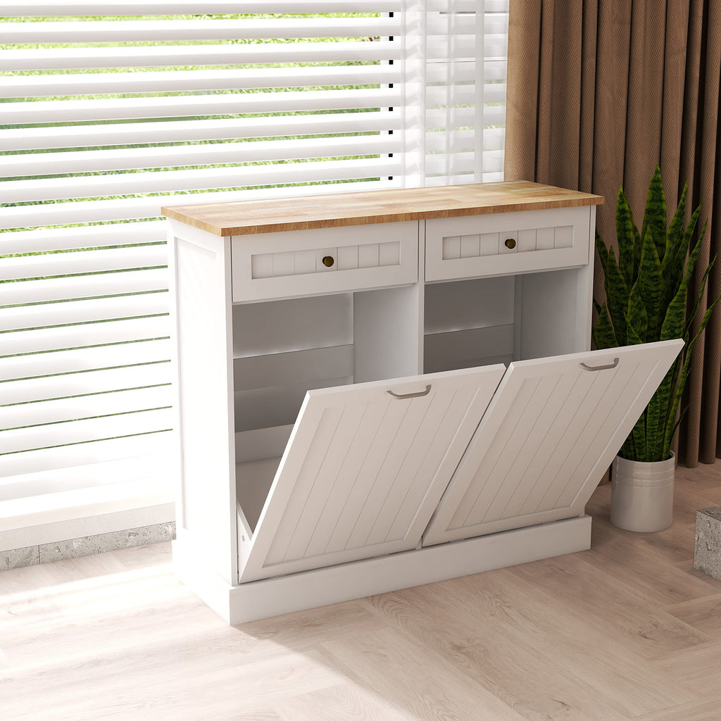 White 2 Drawer Tilt Out Trash Cabinet Q655