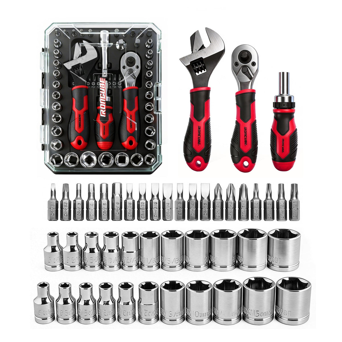 53-Piece Socket Ratchet Wrench Set with Ratcheting Screwdriver C804