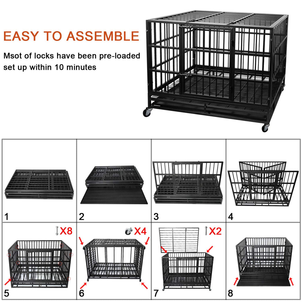 Heavy Duty 4 Wheels Double Door Metal Dog Crate 48 Inch A172696