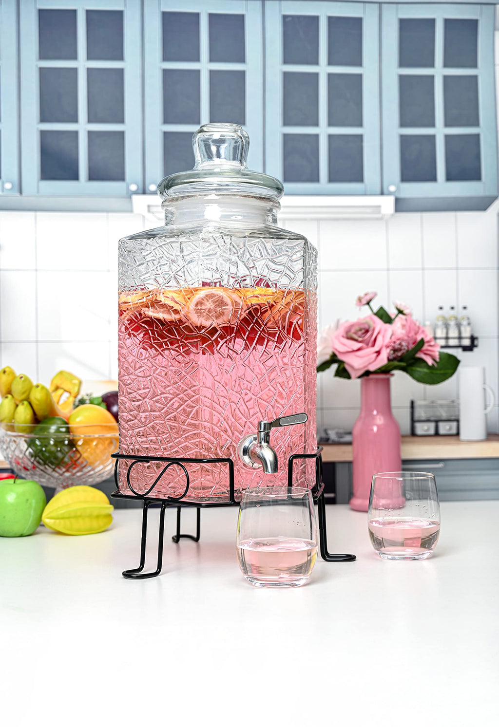 2.5 Gallon Glass Beverage Dispenser with Spigot and Stand S63404