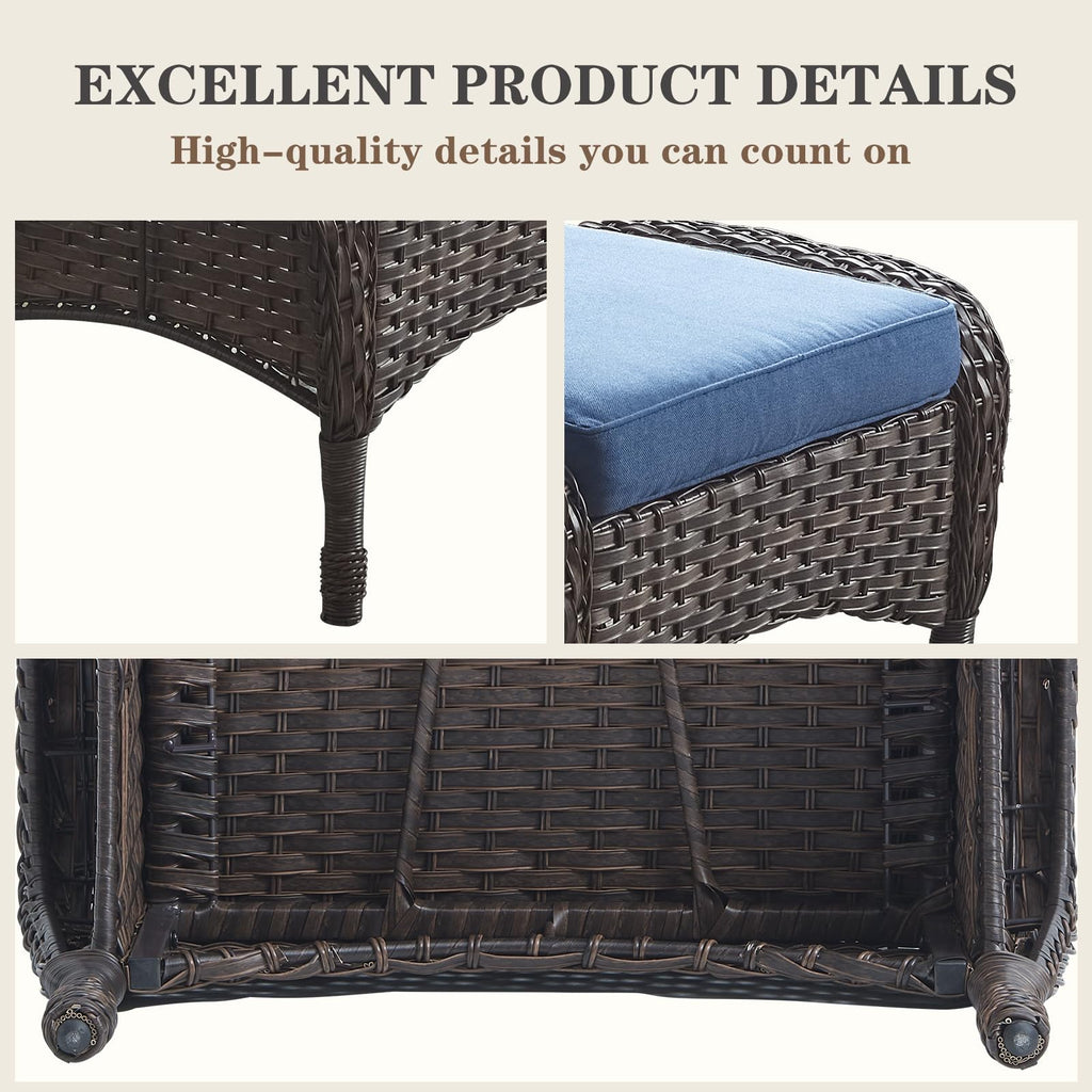 25 Inch PE Wicker Foot Stool Set of 2 with Removable Cushions Brown T682237