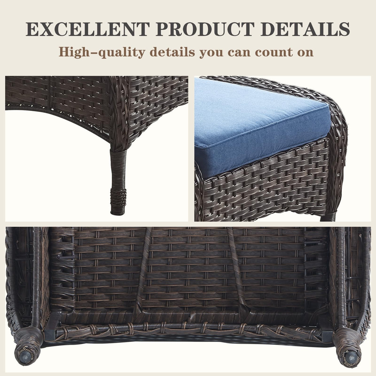 25 Inch PE Wicker Foot Stool Set of 2 with Removable Cushions Brown T682237