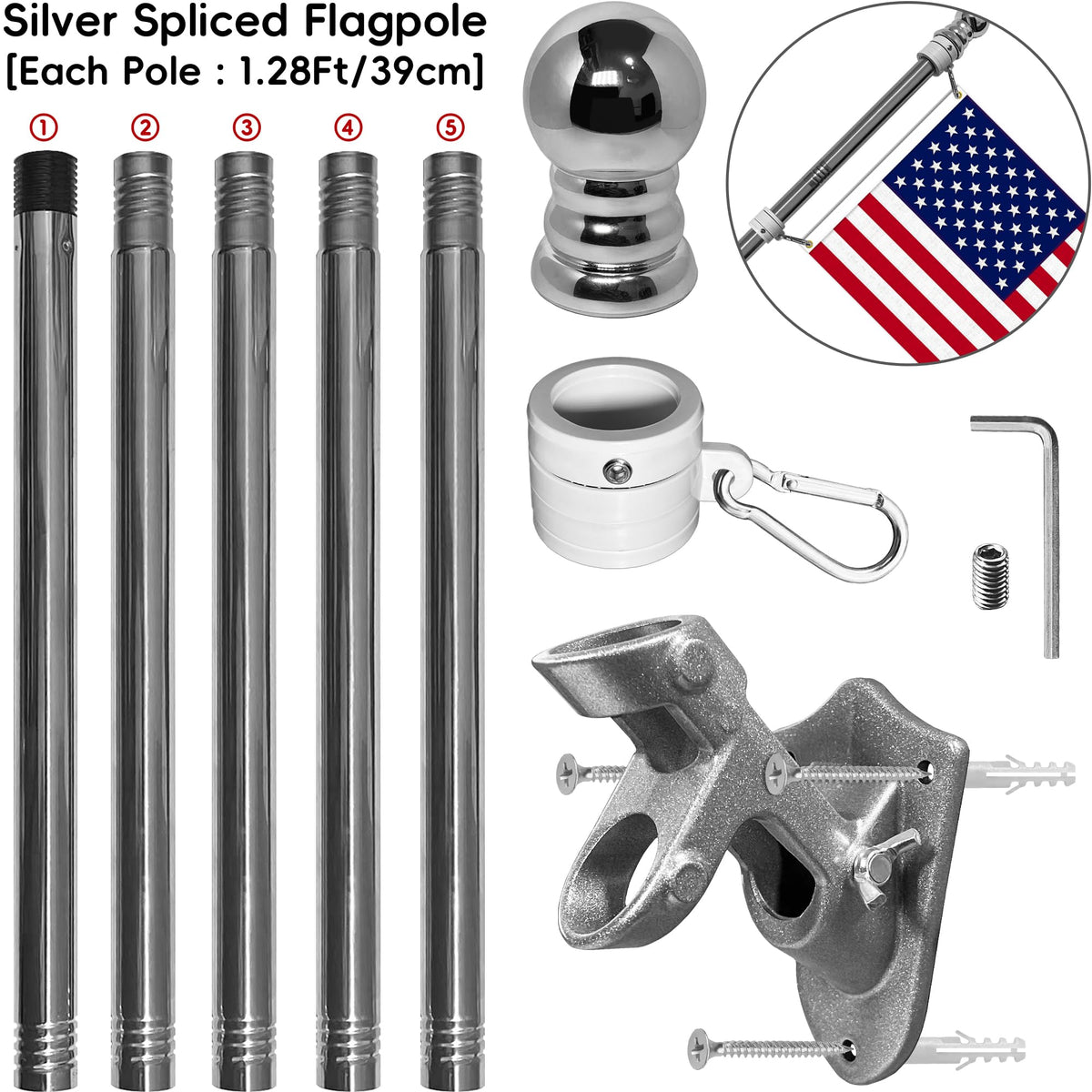 6 FT Stainless Steel Flag Pole Kit, 2 Packs T94591