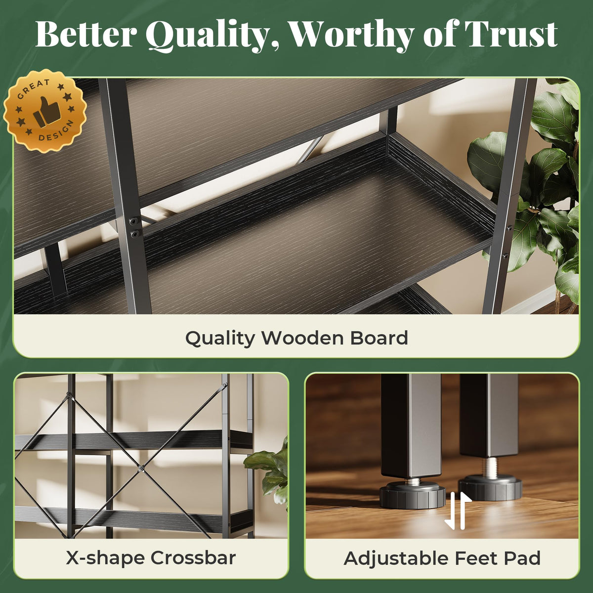 5 Tier Bookshelf with 10 Open Shelves A642546