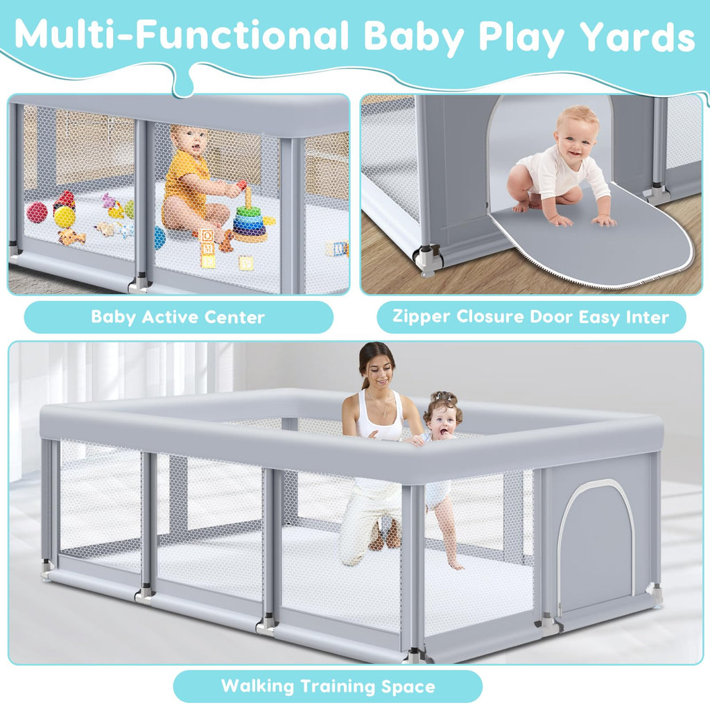 74" ×50" Large Baby Playpen with Soft Breathable Mesh, Grey L78930