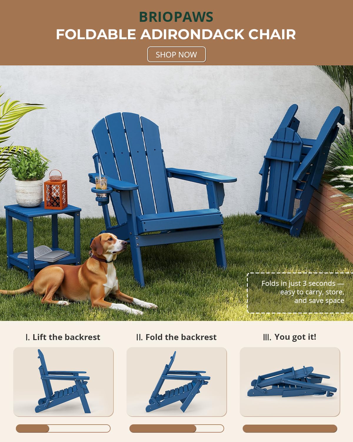 Folding Adirondack Chairs Set of 2 Blue HDPE N806