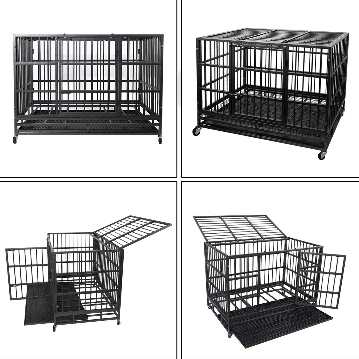 Heavy Duty 4 Wheels Double Door Metal Dog Crate 48 Inch A172696