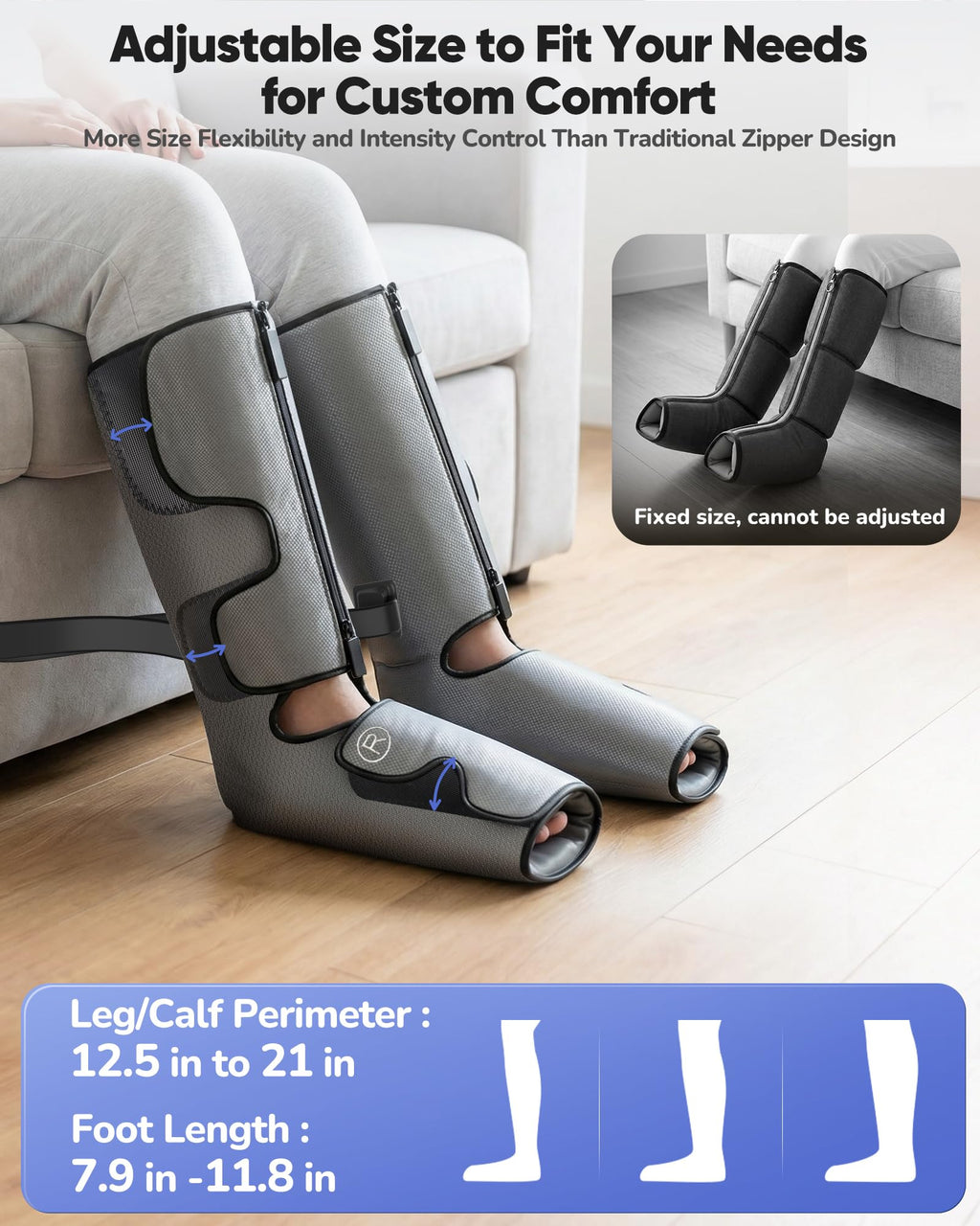 Air Compression Leg Massager with Heat, Foot and Calf Massager, 9 Intensity, 4 Modes, 3 Heating Q950339