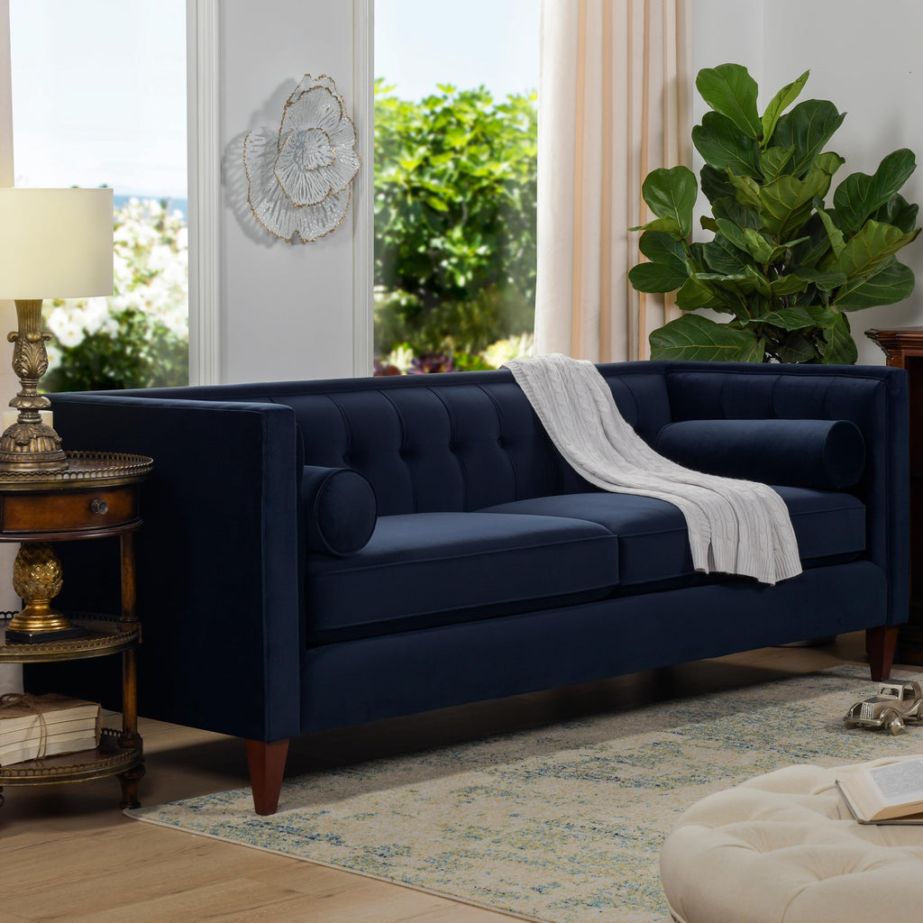 Dark Navy Blue Performance Velvet Tufted Sofa Q434888