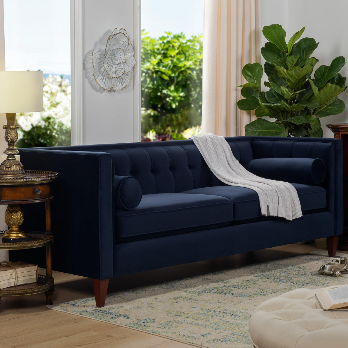 Dark Navy Blue Performance Velvet Tufted Sofa Q434888