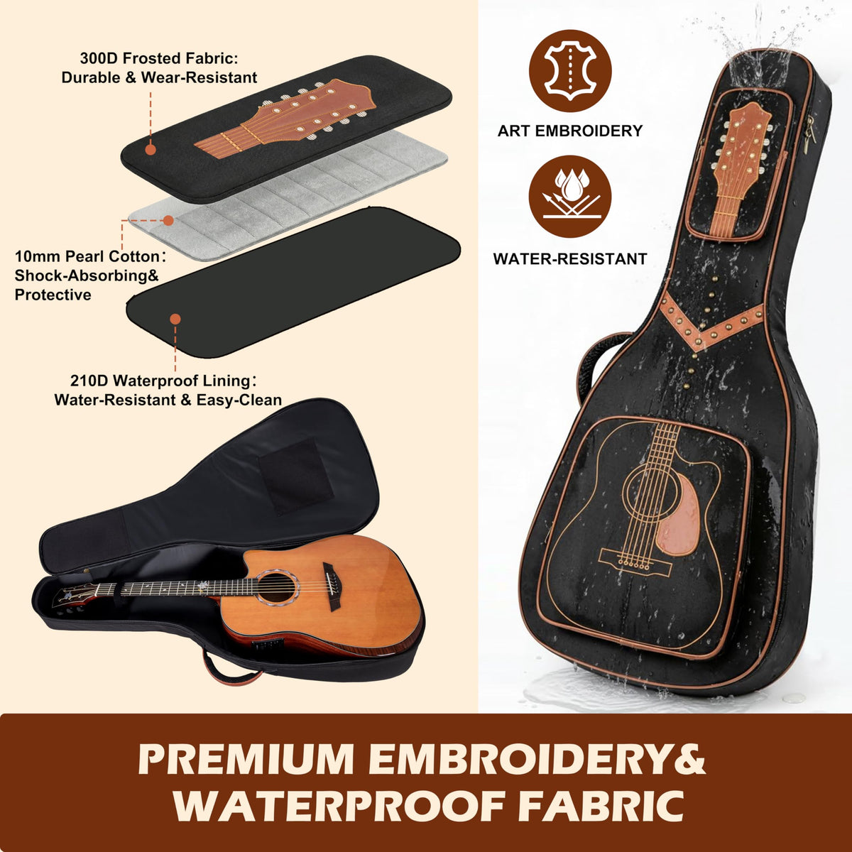 40/41/42" Waterproof PU Leather Acoustic Guitar Bag N45146