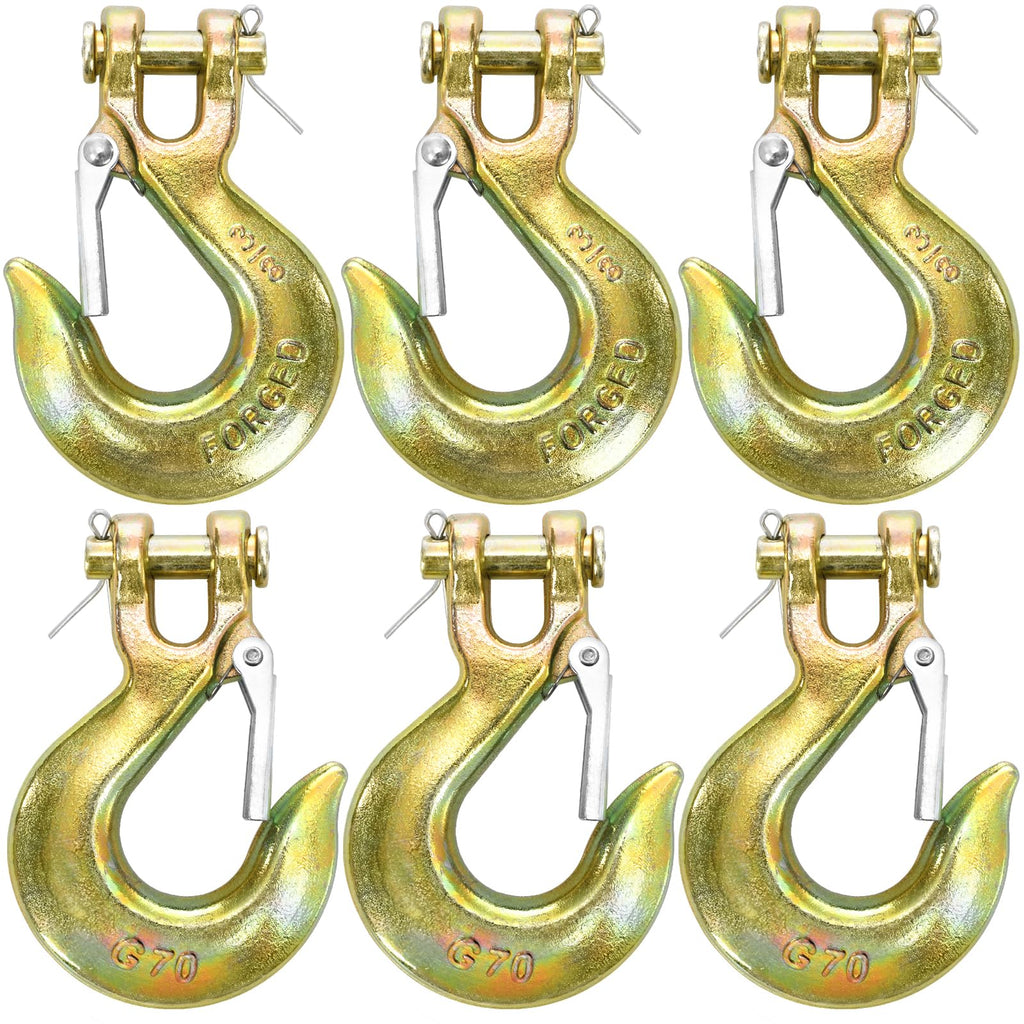 6 Pack 3/8 Inch G70 Forged Steel Clevis Slip Hook with Safety Latch A372